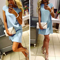 Womens Dresses New Arrival 2017 Short Sleeve Casual Mini Dresses Solid O neck Elegant Sexy Party