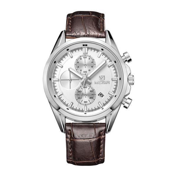 Chronograph Megir Watches Men Genuine Leather 30 M Water Resistant 6 Hand Work Calendar Relojes Hombre