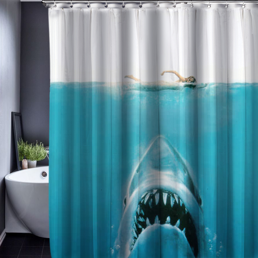 3D Shark Polyester Customized Shower Curtain Bathroom Accessories Waterproof Bathroom Fabric Polyester Shower Curtain