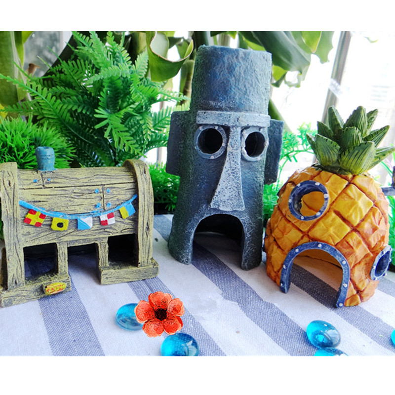 Image of Hot Sale Mini Resin Pineapple Cartoon House Landscaping Fish Tank Aquarium Decoration Ornament Home Decor Escape Hole