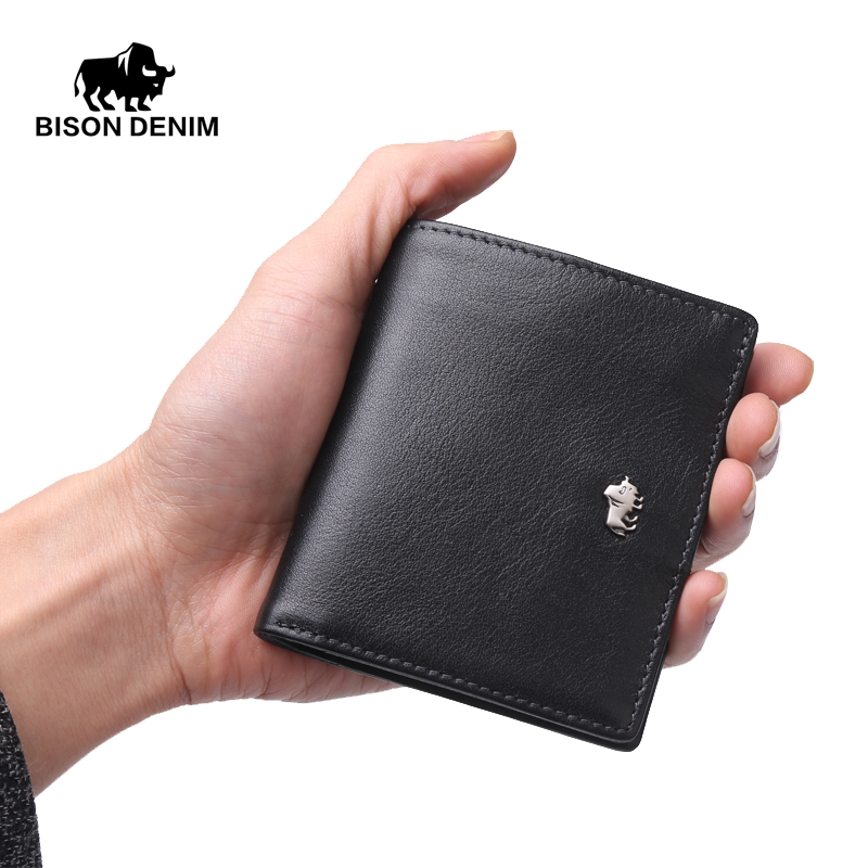 Image of BISON DENIM Genuine Leather Small Ultra Thin Card Holder Mens Slim Wallet Mini Coin Purse