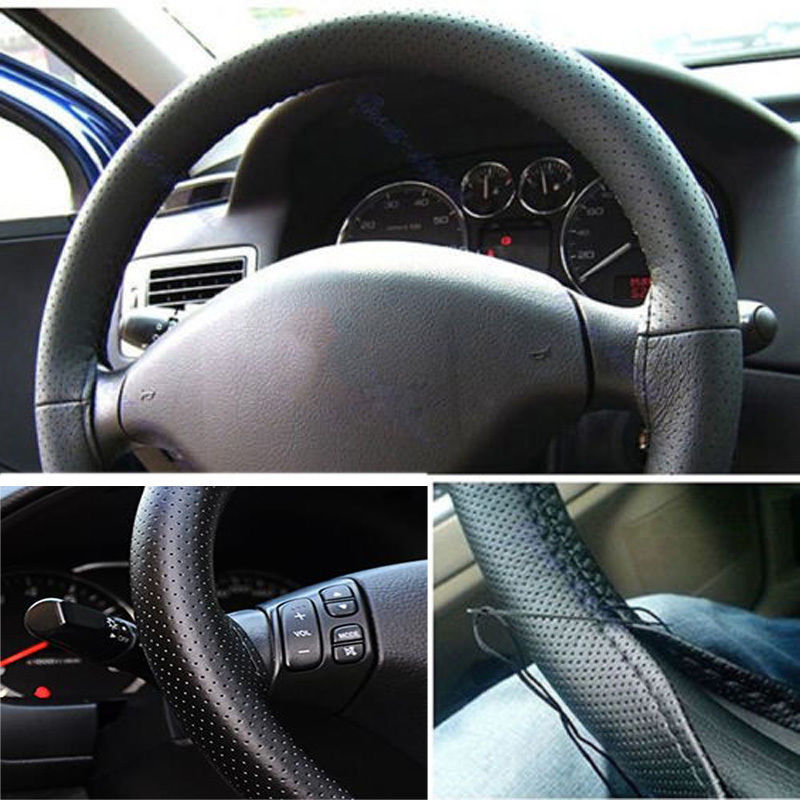 Hot Truck Leather Steering Wheel Car Cover With Needles and Thread Black