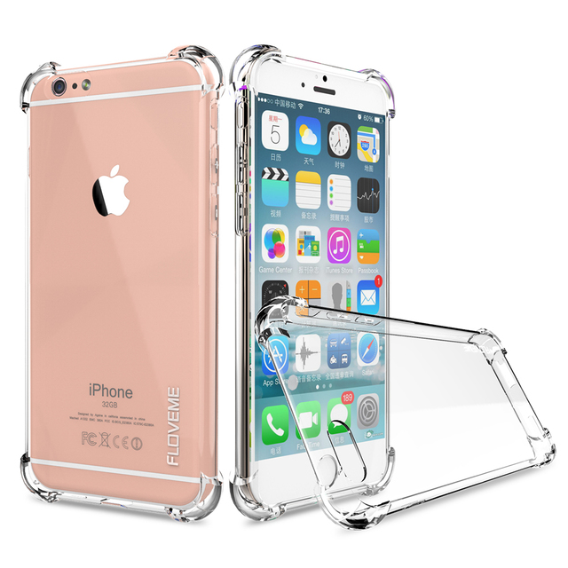 FLOVEME Прозрачный Анти Стук Мягкие TPU Silicone Case For iPhone 7 6 6 s Плюс Samsung Galaxy S7 S7 Edge Случаях Crystal Clear крышка