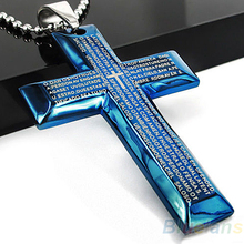 High Quality Men s Jewelry Black Blue Stainless Steel Bible Cross Pendant Necklace Chain items 00KS