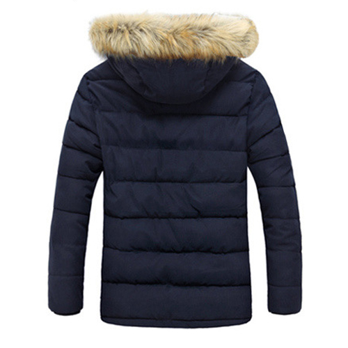2015 New Fashion Men Hooded Padded Coat Male Solid Cotton Faux Fur Parka Warm Winter Mens