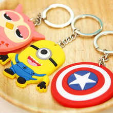 1Pcs Cartoon Minions Keychain Toy PVC Metal Ring Christmas Gift Birthday Action Figure Toy Spider-Man Hello Kitty Key Chain