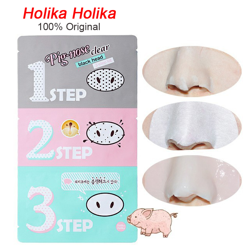 Image of Holika Holika Pig Nose Mask Remove Blackhead Acne Remover Clear Black Head 3 Step Kit Beauty Clean Face Care Cosmetic C020