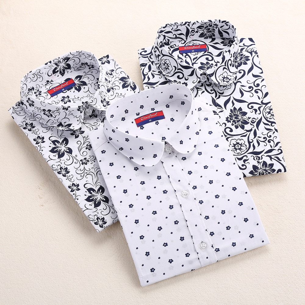 Image of Autumn Floral Women Shirts with Long Sleeves Cotton Blouses Shirt Turn Down Collar Female Bodycon Shirts Women Feminine Shirt