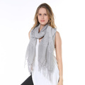 Womens Fall New Arrival Fashion Gray Soft Polka Dot Leaves Pattern Elegant Large Size square Long