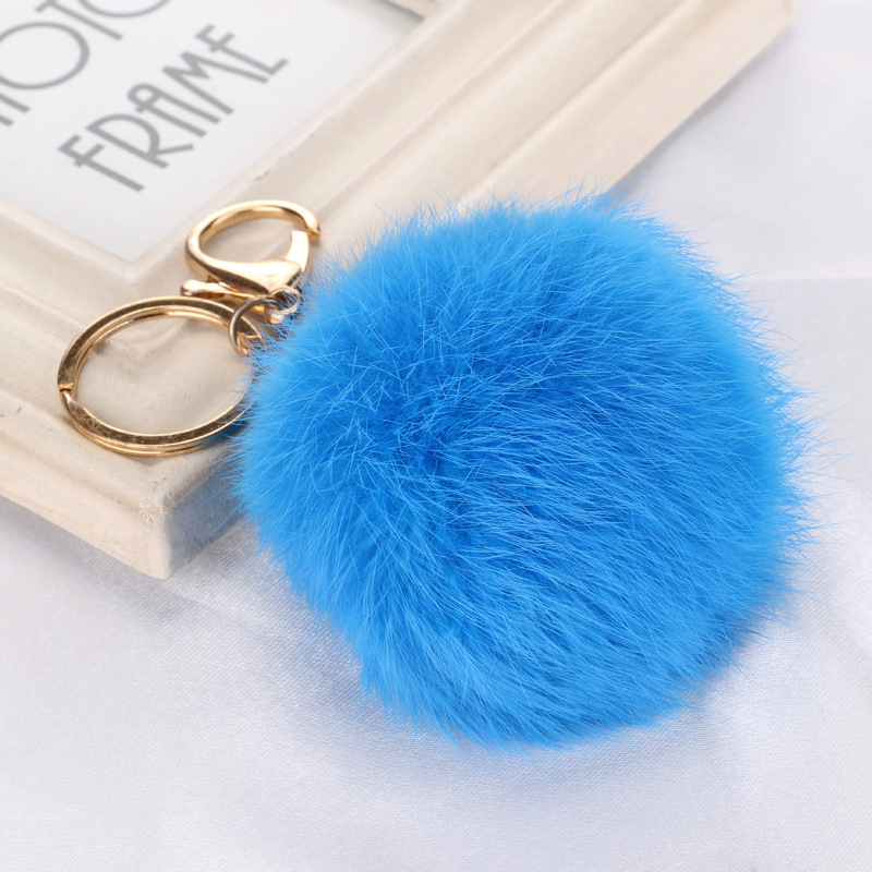 Image of 10 colors 8CM Faux Rabbit Fur Ball Keychain fashion trendy PomPom Cell Phone Car Keychain Gold Metal Buckle Charm Key Ring