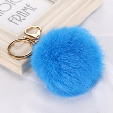 Sale 2016 8CM Faux Rabbit Fur Keychain Ball PomPom Cell Phone Car Keychain Pendant Handbag Gold Metal Buckle Charm Key Ring G ly