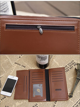 2015 Famous brand men genuine leather long Wallet High quality male Large Capacity purse with coin