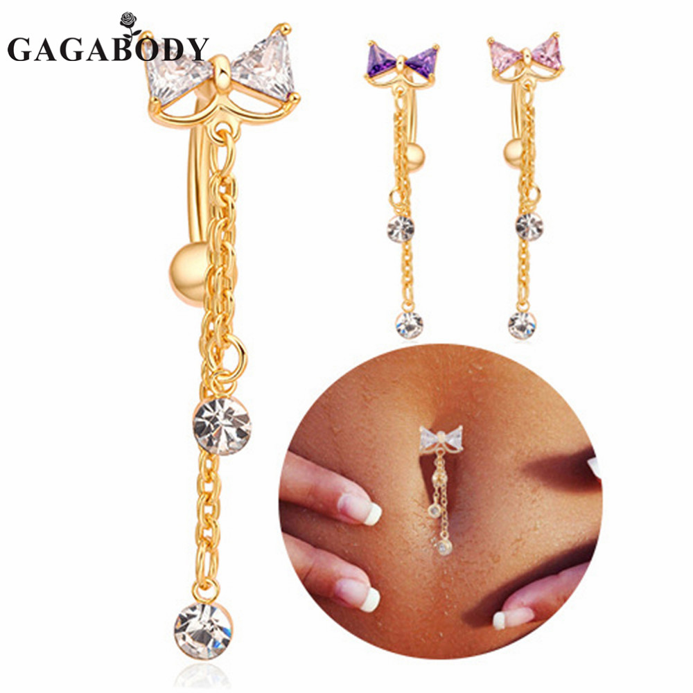 Buy 1PC Rhinestone Bow Belly Button Rings Navel Piercing Body Jewelry Bowknot