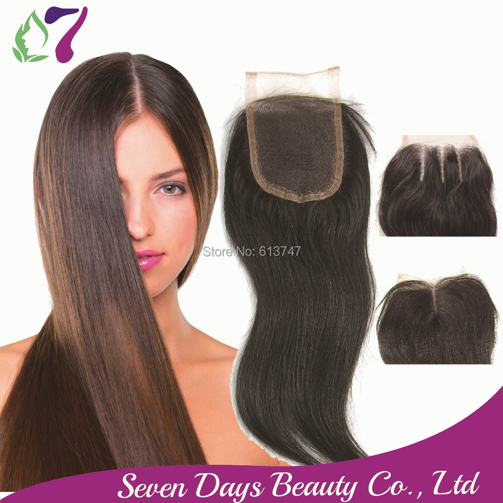 Image of 8A+ 3.5x4 Lace Closure Brazilian Hair Straight Human Virgin Hair Closure Unprocessed Top Closure Middle 3 Part Bleached Knots