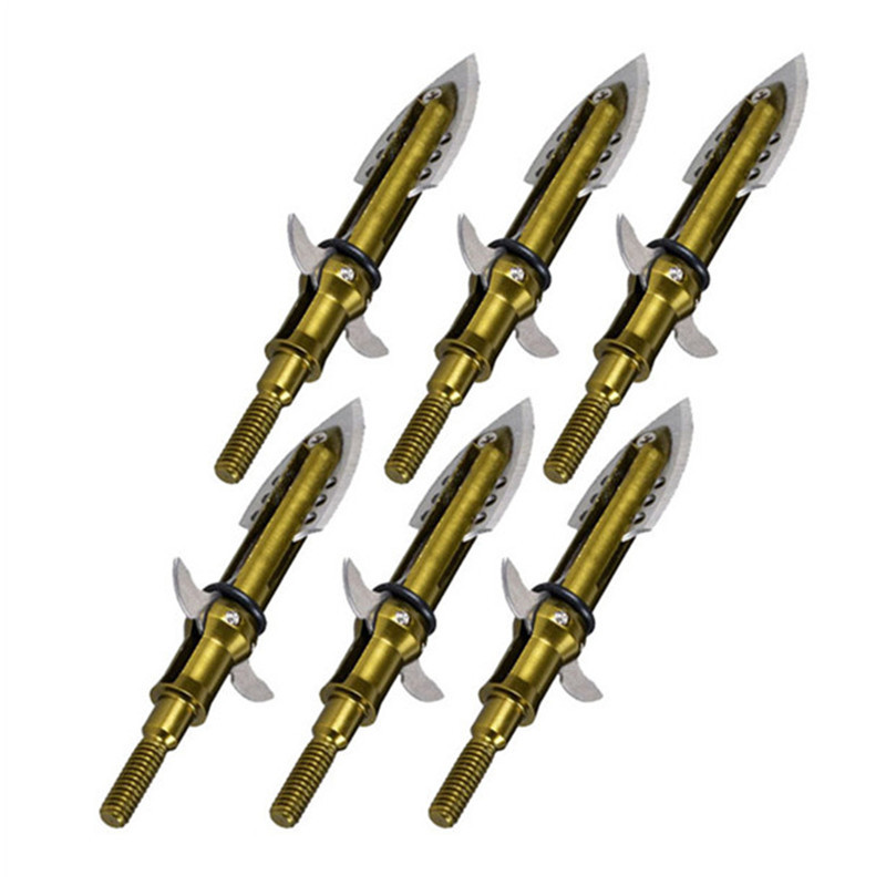 6PCS lot Hunting Archery Golden Arrow Heads 100grain 2 Foldable blades stainless steel arrow point fit