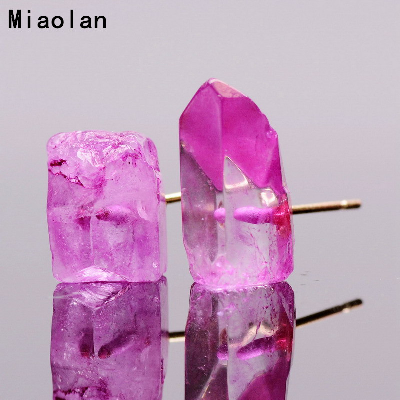 Trendy Colorful  Natural Stone Rock Crystal Stud Earrings For Women Amethyst Rose Quartz Earring Brinco Jewelry
