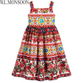W L MONSOON Princess Dress Vestido Infantil 2017 Summer Girls Party Dress Children Corretto Con Rose