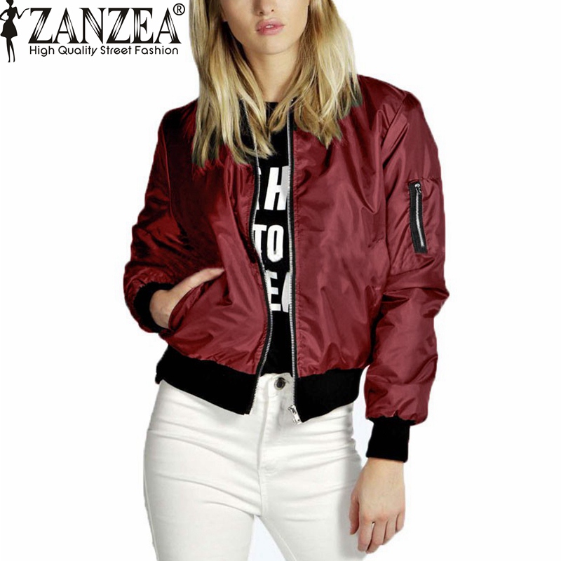 Image of ZANZEA 2016 Spring Autumn Women Thin Jacket Tops Celeb Bomber Long Sleeve Coat Casual Stand Collar Slim Fit Outerwear Plus Size