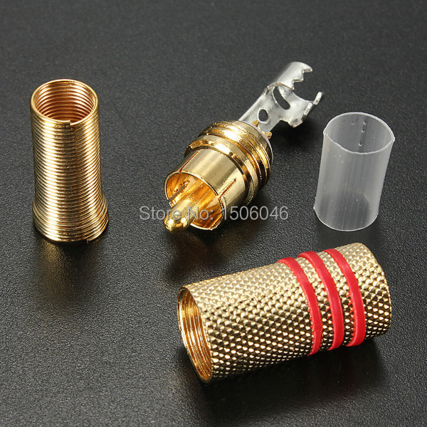 High Quality Brand New 4Pcs Gold Plated RCA Phono Male Plug Connectors Cable Protector Red Black