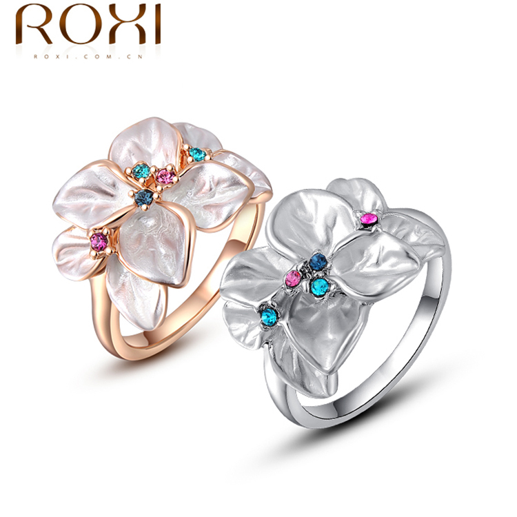 ROXI Exquisite rose golden colorful flower ring plated with AAA zircon,fashion jewelry for women,bes
