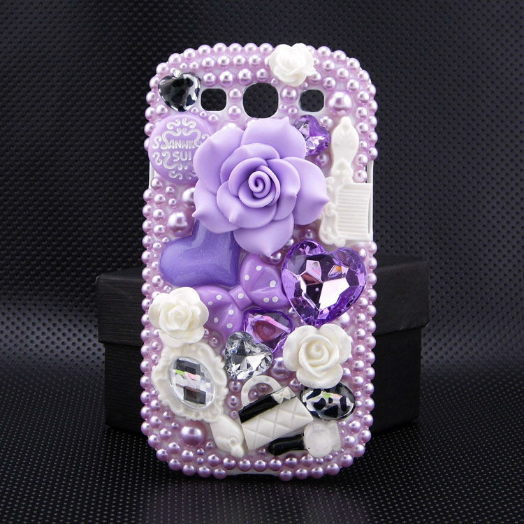 Deluxe 3D Flower Diamond Rhinestones Jewelry Bling Love Heart Crystal Cover Case For Samsung Galaxy S3 SIII I9300 Free Shipping