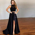 Luxury Two Piece Prom Dress Fast Shipping 2017 Robe De Soiree High Neck Beaded Sexy Girls