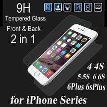 2Pcs Front + Back Tempered Glass For iPhone 4 4s 5 5s 5c 6 6s 6plus 6splus Rear Screen Protector Anti Shatter Film Free Shiping