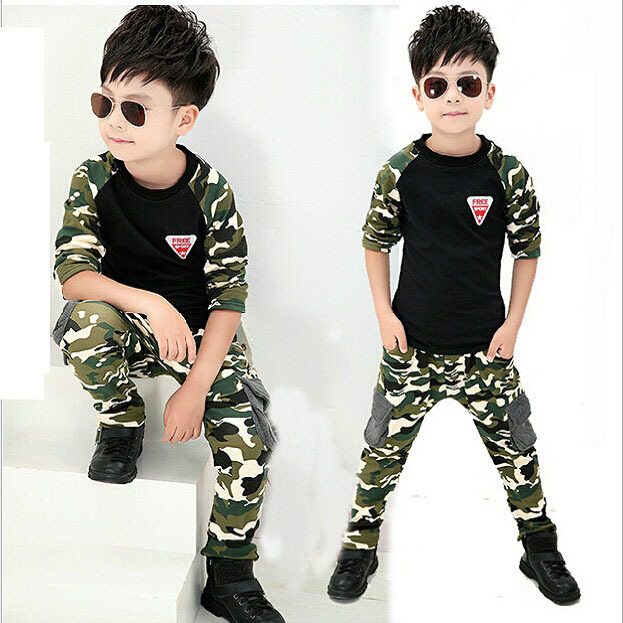 2015 New Camouflage Kids Clothing Set for Boys Girls Spring Autumn Cotton Camo Boys Sports Set