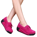 2016 Spring women wedges shoes platform shoes hand sewn leather suede casual shoes slip on flats