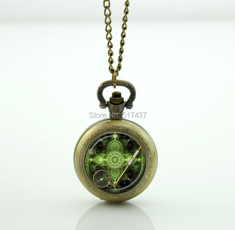 WT-00196 STEAMPUNK PENDANT Green Brass Black Steampunk Jewelry Steampunk Necklace Geek Fractal Pendant Fractal