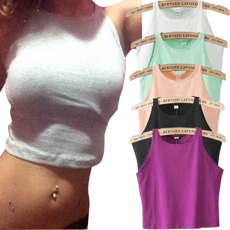 6 Colors Fitness Skinny Crop Top 2015 New Women Tight Bustier Crop Top Skinny T Shirt
