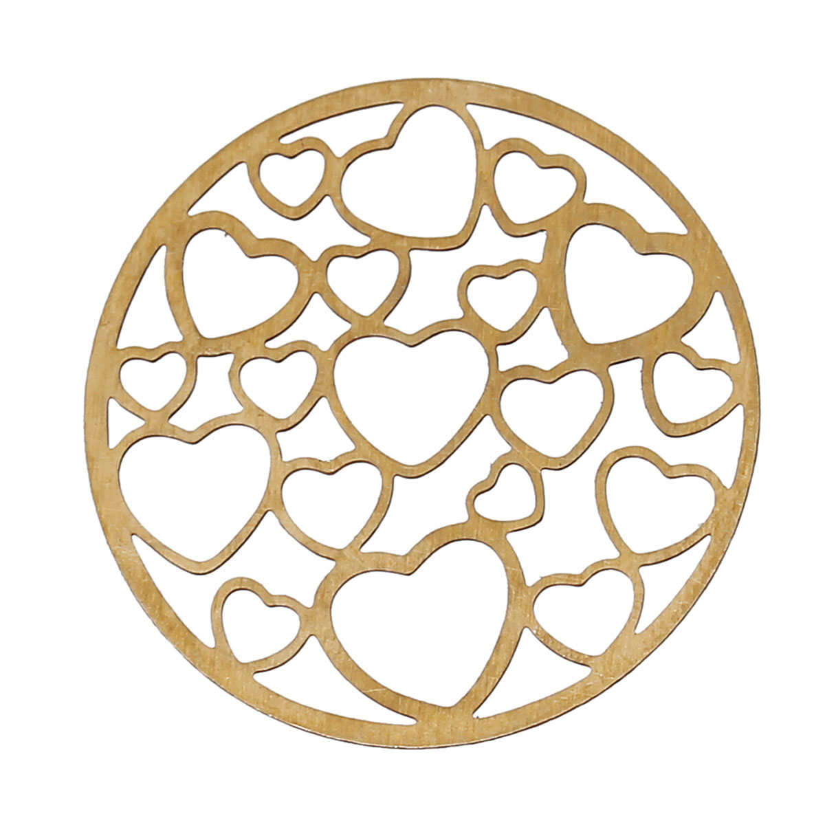 Image of Copper Embellishments Findings Round Brass Tone Hollow Heart Pattern 22.0mm( 7/8") Dia, 1 Piece 2015 new