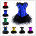 free shipping various colors sexy lace up back satin top corset bustier tutu dress Plus size
