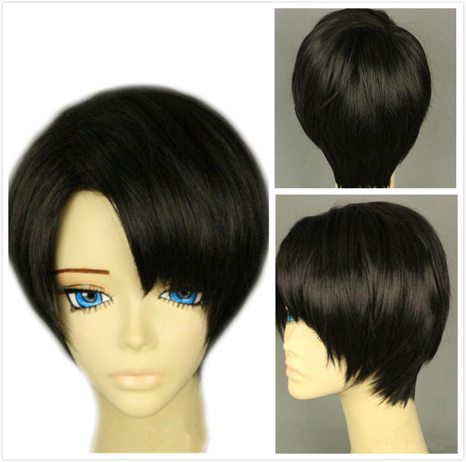 Image of Ohyes 25cm Short Straight Attack on Titan Levi Rivaille Cosplay Wig Black Party Hair