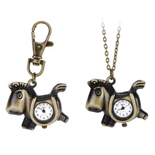 Navidad linda de caballos del Vintage relojes de cuarzo caballos reloj de bolsillo collar clave de la cadena dominante collar de regalo