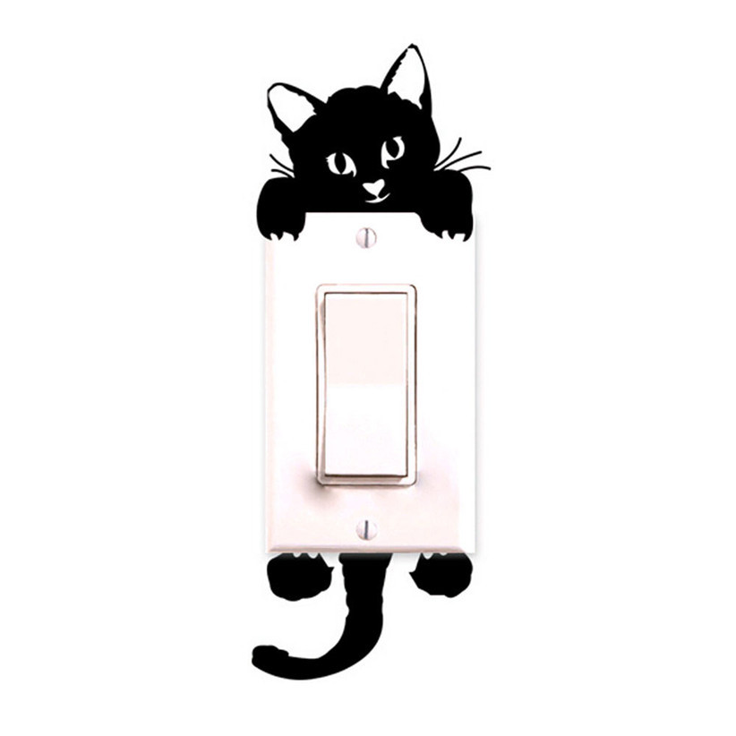 Newly Design Black Cat Switch Stickers Funny Kitty Wall Sticker Home Decor Decals Art Mural Baby