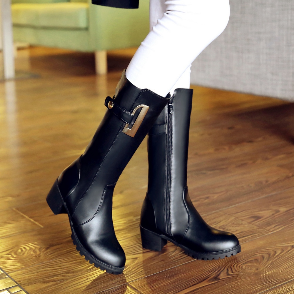 2015  New Arrive Ankle Boots for Women,Square heel  Winter Snow Boots Leather High Heel  Boots Shoes