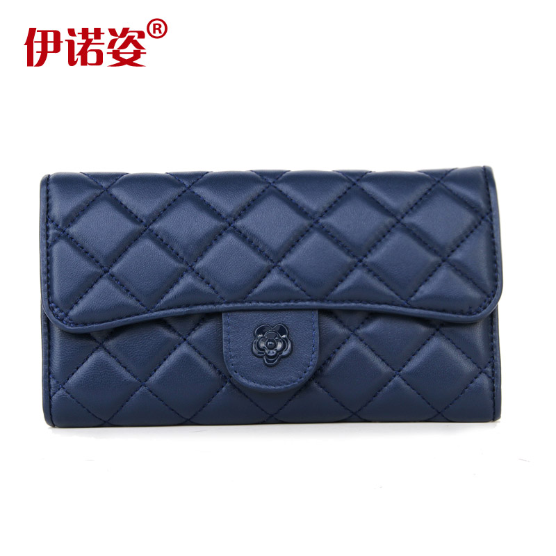 Women's sheepskin wallet genuine leather long wallet design plaid wallet fashion star women's handbag
