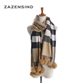 70 190CM Plaid Luxury Brand Wiith Rabbit Fur Pom Pom Women s Scarf Cute Warm British