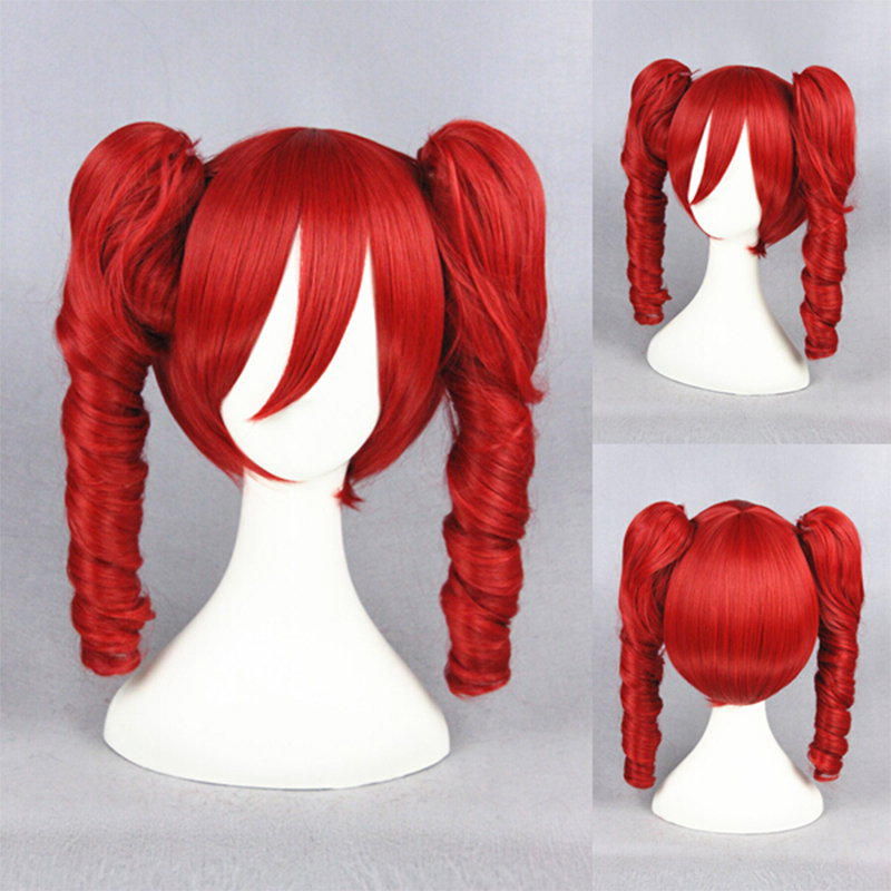 Girl Vocaloid Anime Hair Teto Kasane Wig Red Mixed Cosplay Wig Clips Short Curly Ponytail Double Helix Wigs