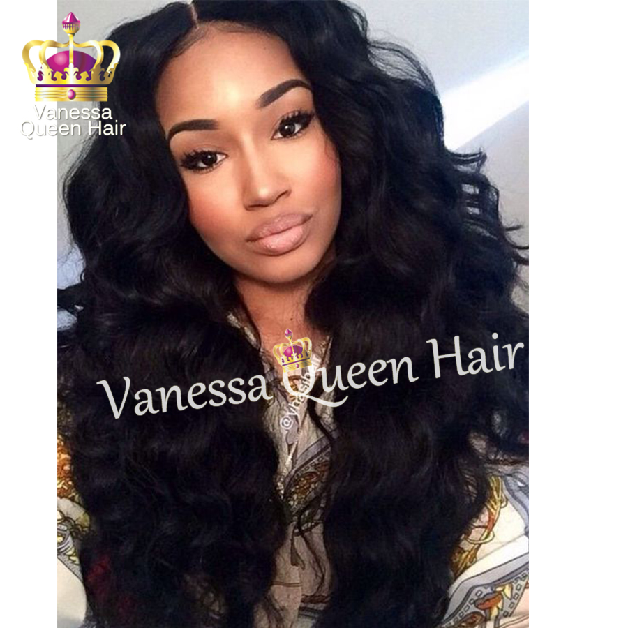 Image of Brazilian natrual hair line wigs black heat resistant synthetic glueless body wave lace front wigs for black women in stock