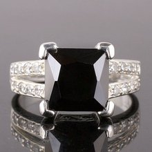 Bulk Lots 6 Pieces JV0698 Party Gift Yin black Onyx 9x9mm Square Stone Silver Fashion Ring
