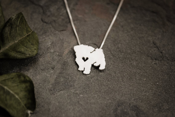 Maltese necklace, tiny sterling silver hand cut pendant with heart, tiny dog breed jewelry