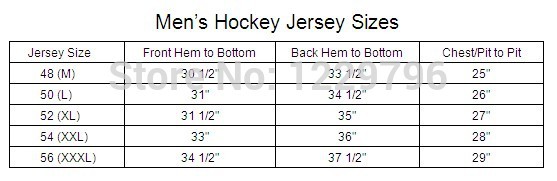 starter hockey jersey size chart