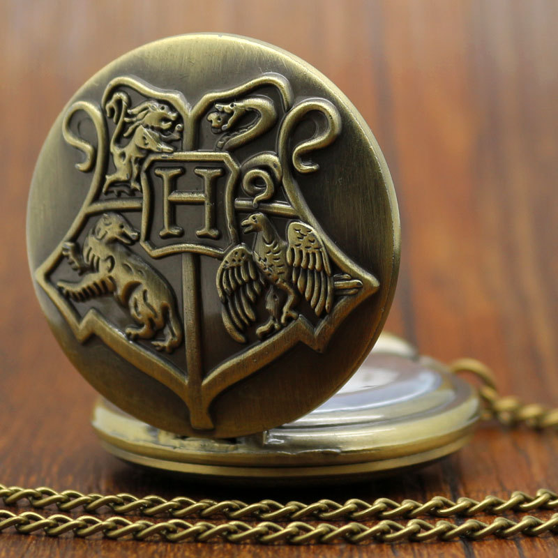 Retro Shield Hogwarts School of Witchcraft and Wizardry Bronze pocket watch men women watches