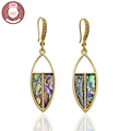 HALIFE Brand Bohemian Vintage Style Leaf Shape Natural Crystal Stone Drop Earrings for Women 2016 New