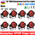 Freeshipping 8PCS Zoom Casting Aluminum Led Par Light 18 18W 6in1 Color Water wave Lens Smooth