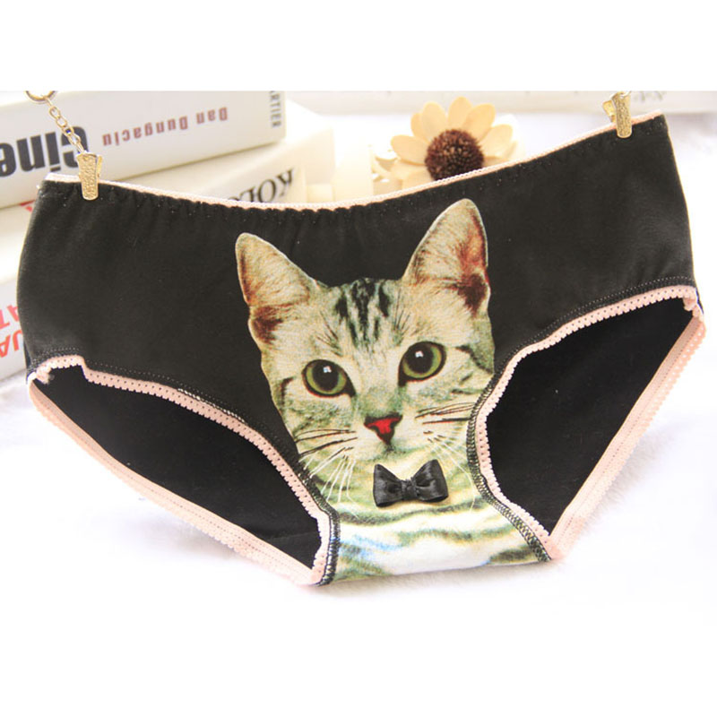 Image of British Girl Series 3D kitty cat personality pattern ladies underwear briefs cotton underwear kitten meow star people