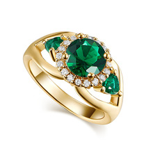 CQueen Jewelry Wedding Party Rings Green Emerald White CZ Diamond 18K Yellow Gold Plated Fashion Ring for Women Lady Wholesale