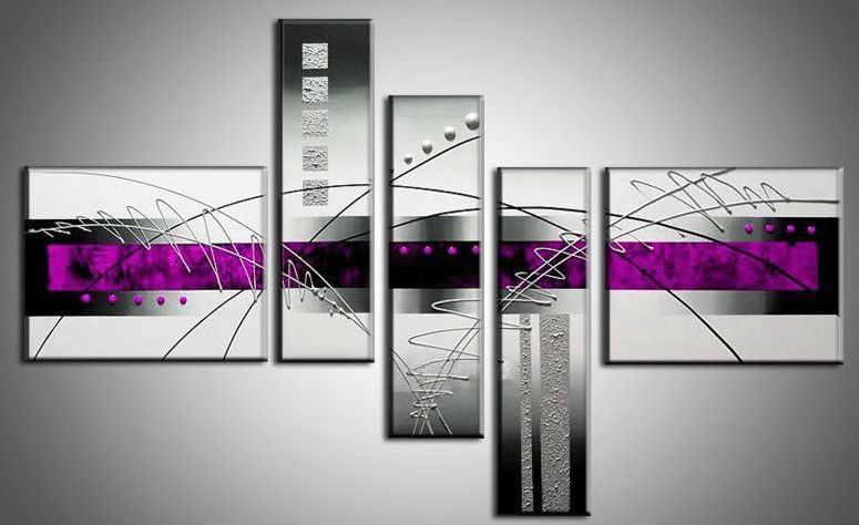 Buy handpainted wall art 3 piece black white red modern abstract ...